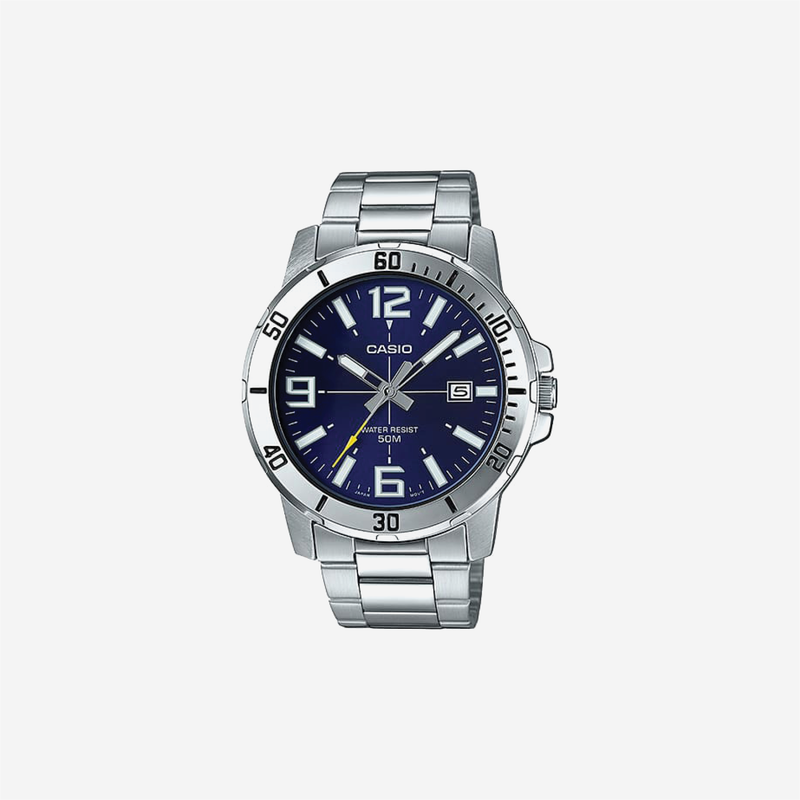 Casio Enticer MTP-VD01D-2BVUDF Quartz Blue Dial Analog Stainless Steel Watch
