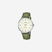 Casio Enticer LTP-VT03L-3BDF Quartz Cream Dial Analog Green Leather Strap Watch
