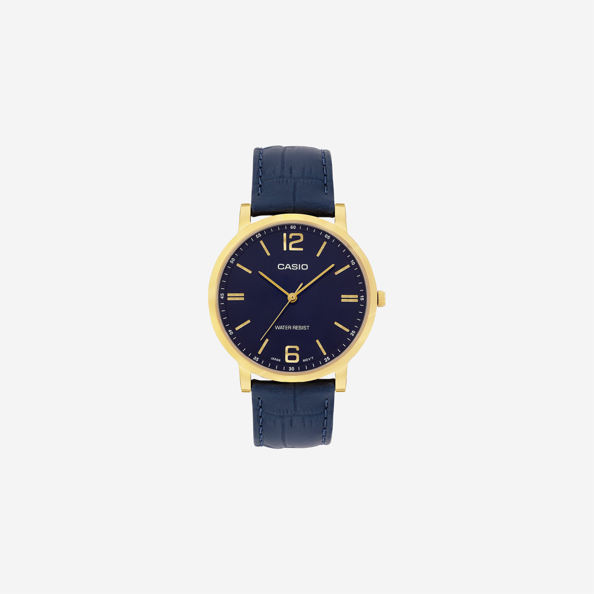 Casio Enticer MTP-SN5YGL-2A Quartz Blue Dial Analog Navy Leather Strap Watch