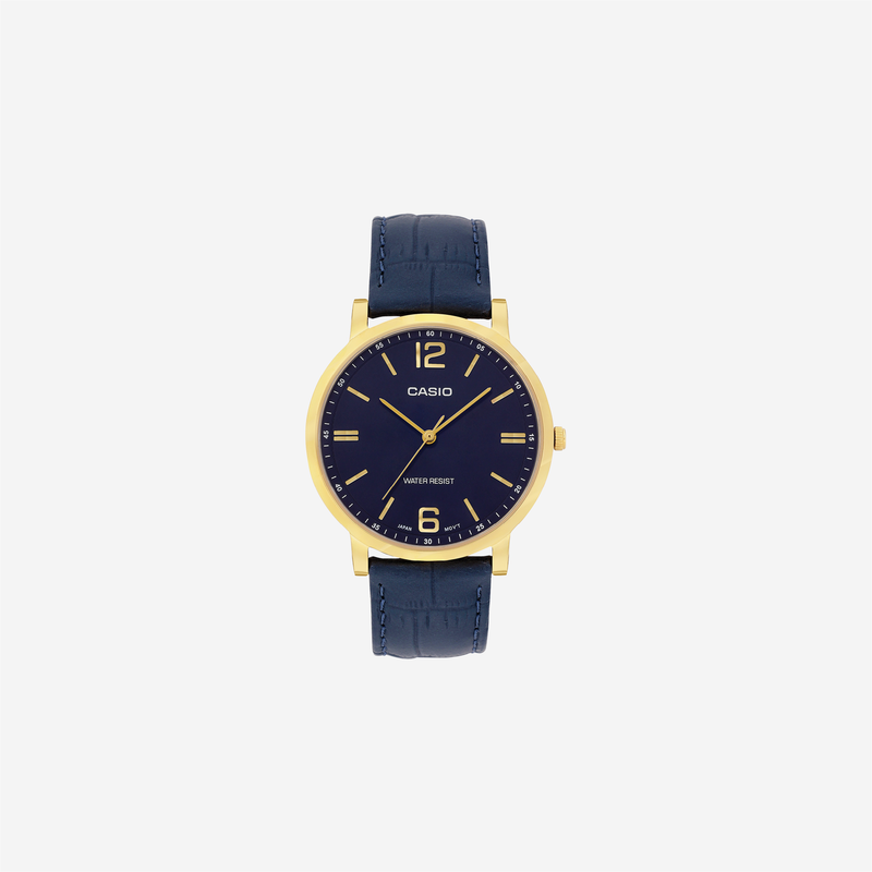 Casio Enticer MTP-SN5YGL-2A Quartz Blue Dial Analog Navy Leather Strap Watch