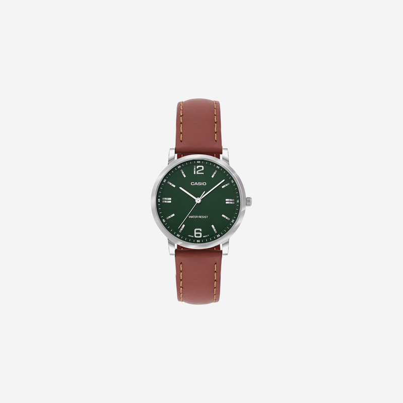 Casio Enticer Women Quartz Green Dial Analog Brown Leather Strap Watch