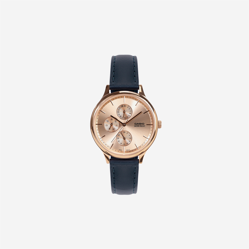 Casio Enticer LTP-SN7YRL-4A Quartz Rose Gold Dial Multi-Function Leather Watch