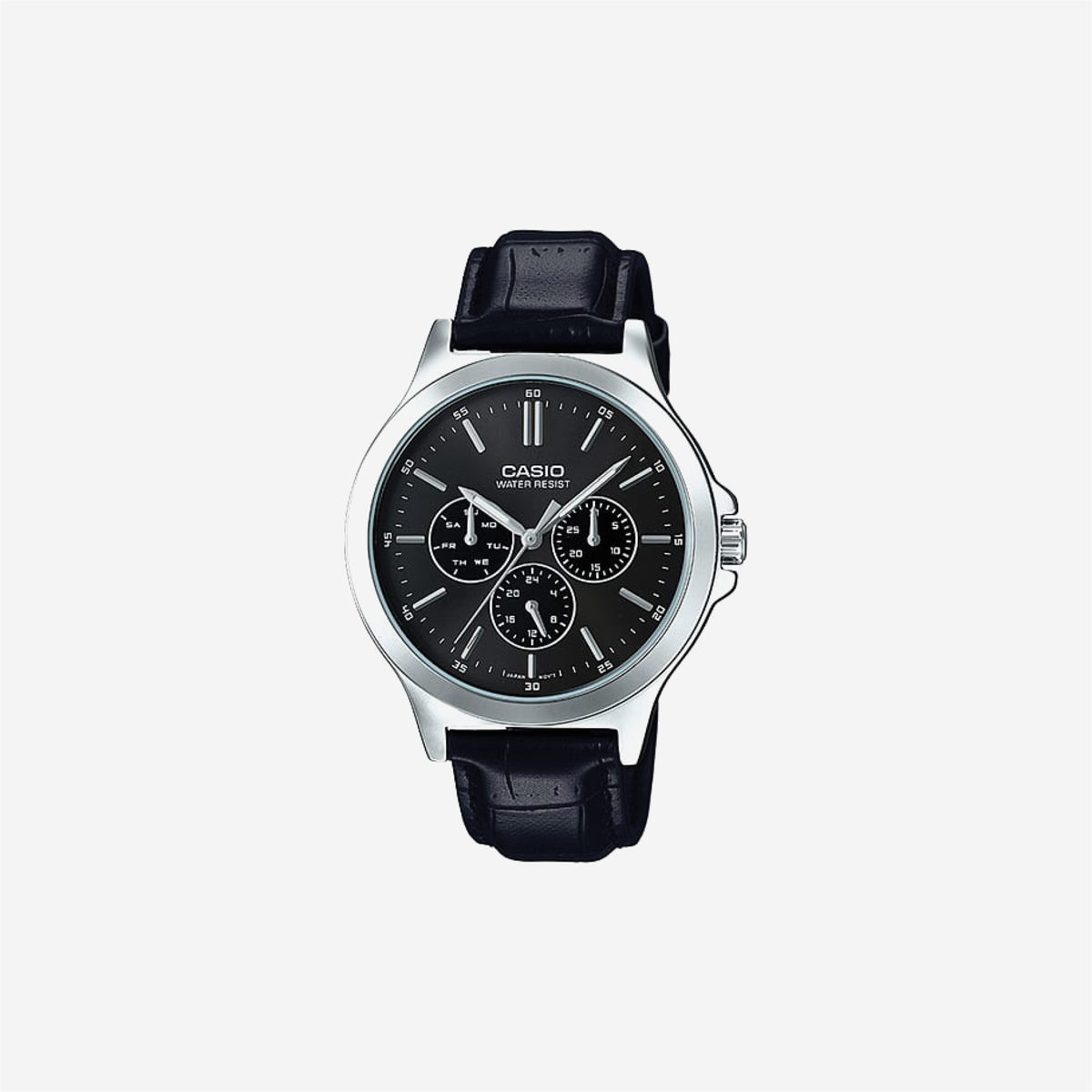 Casio Enticer MTP-V300L-1AUDF Quartz Black Dial Multi-Function Black Leather Strap Watch