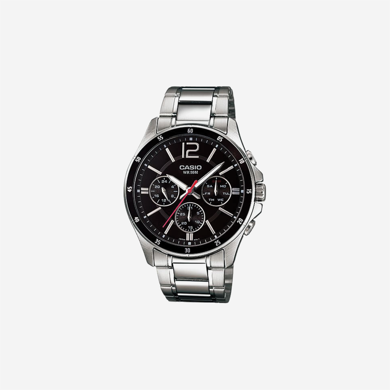 Casio Enticer MTP-1374D-1AVDF Quartz Black Dial Chronograph Stainless Steel