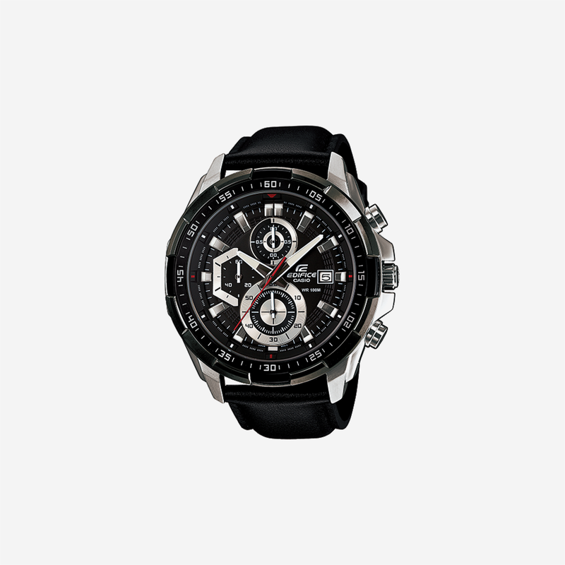 Casio Edifice EFR-539L-1AVUDF Quartz Black Dial Chronograph Leather Watch
