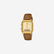 Casio Classics AQ-230EGL-9ADF  Quartz White Dial Analog-Digital Brown Leather Strap Watch
