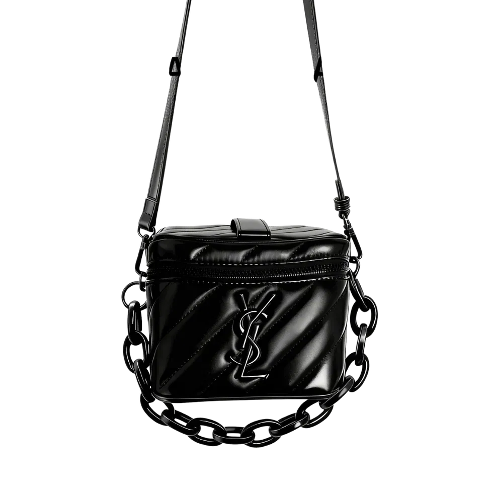 YSL Rectangular Quilted Cosmetic Bag - Black Logo