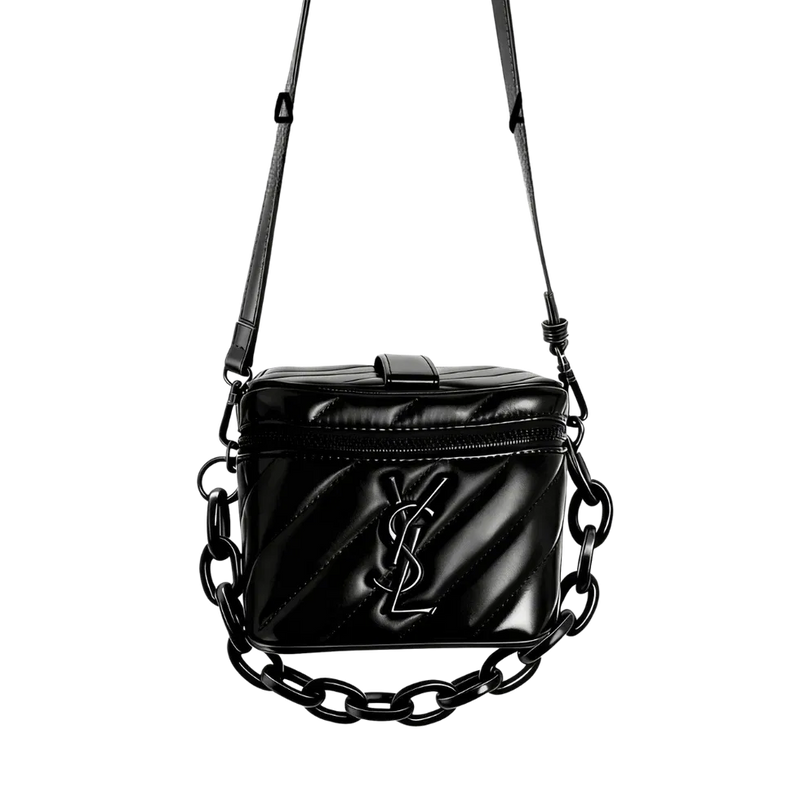 YSL Rectangular Quilted Cosmetic Bag - Black Logo