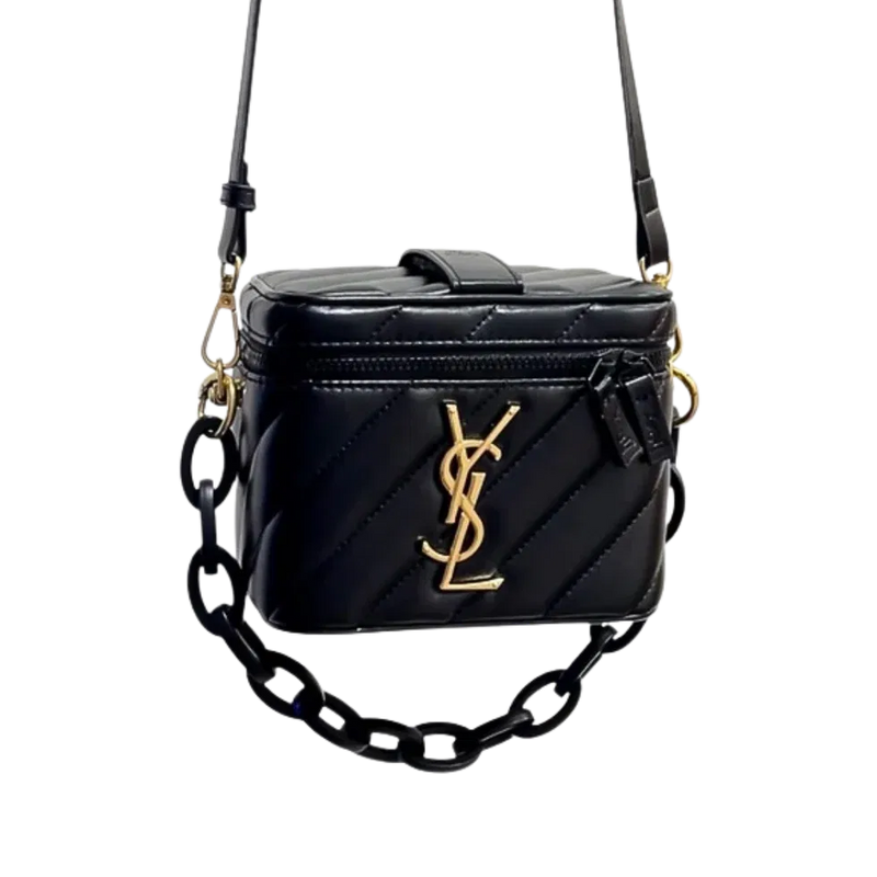 YSL Rectangular Quilted Cosmetic Bag - Gold Logo