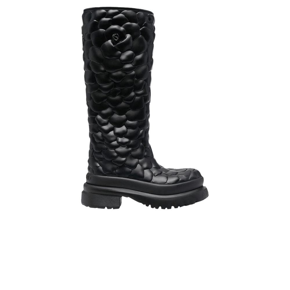 Valentino Garavani Atelier Floral-Embossed Mid-Calf Rain Boots Black (Women's)