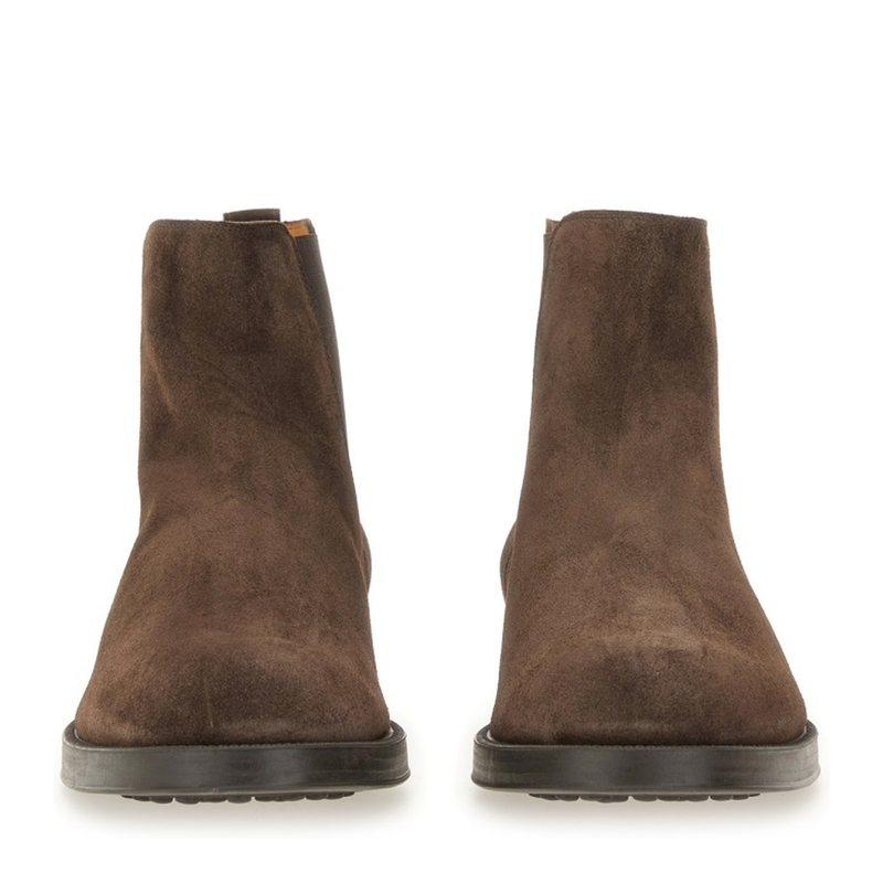Coffee Brown Elasticated Side Panels Low Stacked Heel Round Toe