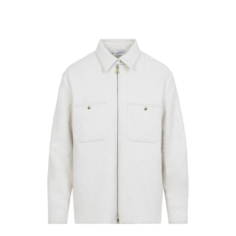 Cotton Blend Bouclé Down Shirt Jacket - Ivory