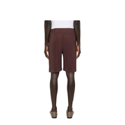 Brown Pleated Design Straight Hem Elasticated Waistband