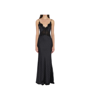 Polka Dot Satin Lace Maxi Dress