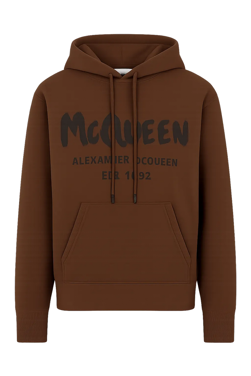 Alexander McQueen Brown Hoodie with Watercolor Graffiti print