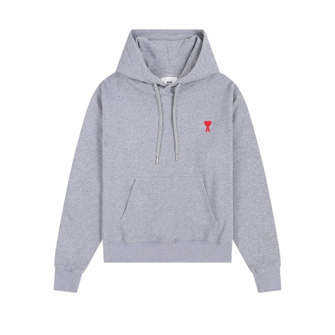 Ami De Coeur Embroidered Logo Hoodie Grey/Red