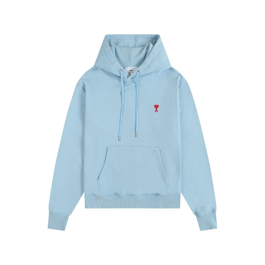 Ami De Coeur Embroidered Logo Hoodie Light Blue/Red