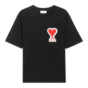 Ami Paris Pure Cotton RED Heart Embroidered Couple Unisex Black T-Shirt