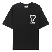 Ami Paris Pure Cotton Heart Embroidered Couple Unisex Black T-Shirt