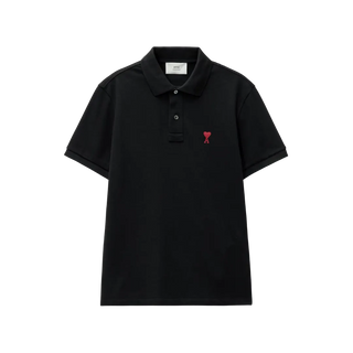 AMI PARIS Organic Cotton Regular Fit Polo T-Shirt (Black)