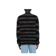 Black V-neck Sweater with Horizontal Stripes