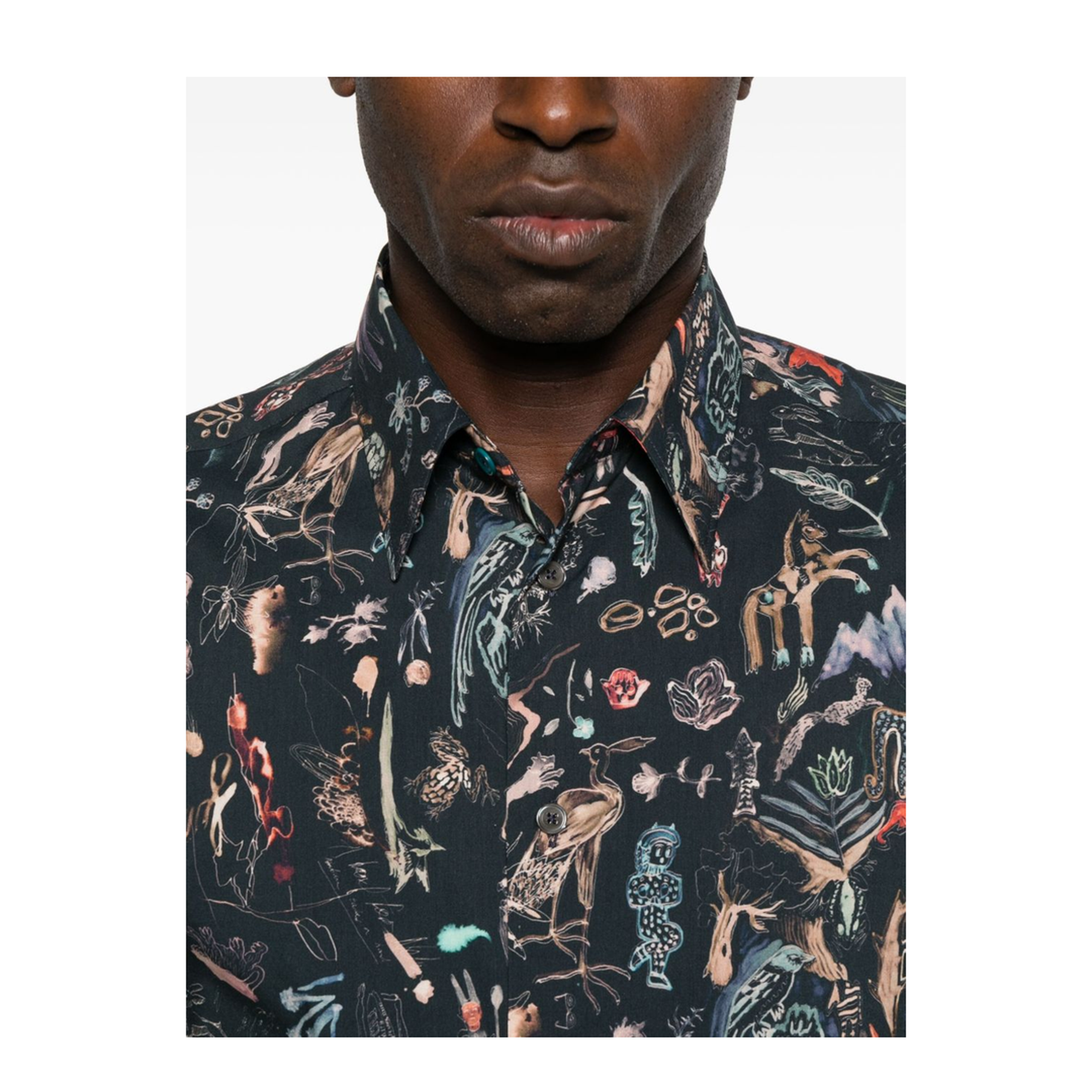 Blue Shirt Long-Sleeve Animal Print