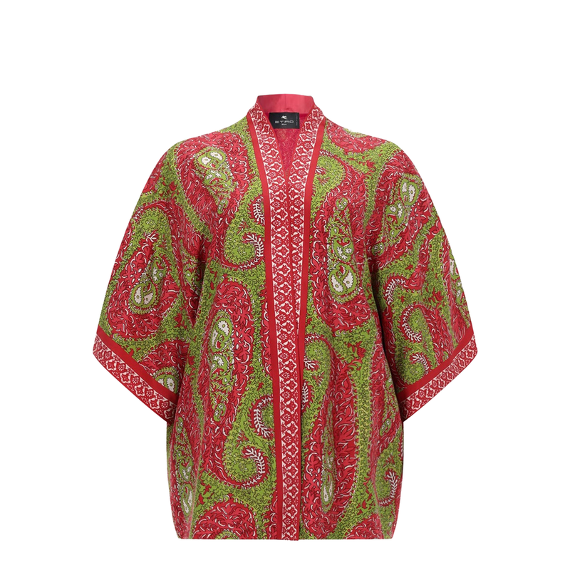 Paisley Printed Silk Twill Wrap Jacket - Red