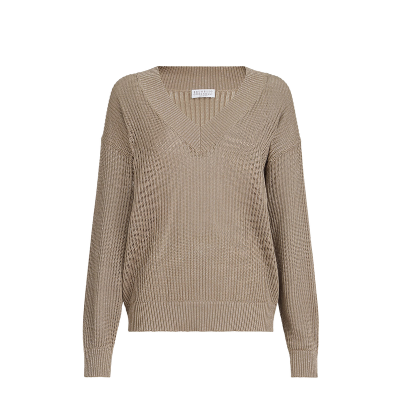 Cotton Ribbed Net Sweater - Walnut