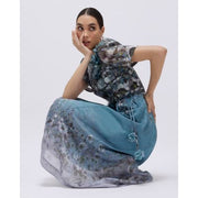 Blue Floral 3D Corsage Midi Dress
