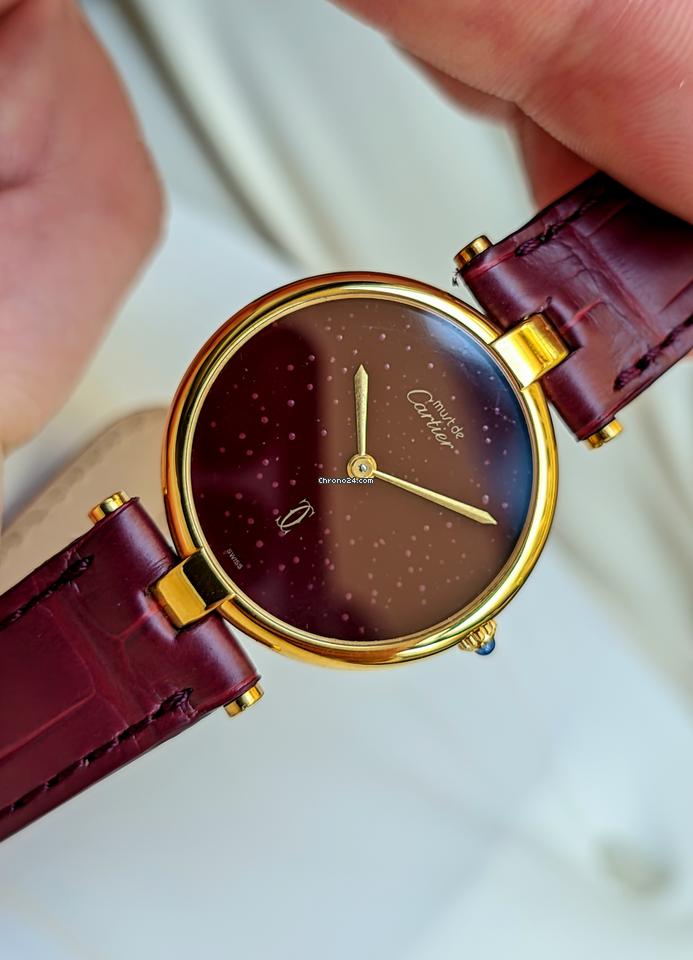 Cartier Must de Cartier Vermeil Burgundy Dial Vintage Gold Pl. 925