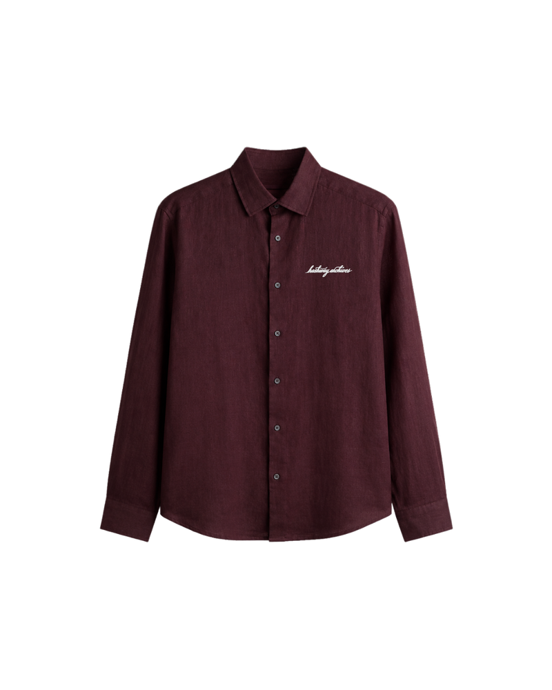 HASHWAY ARCHIVES LINEN EMBROIDERED SHIRT - DARK BURGANDY