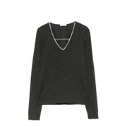 Grey V-Neck Long Sleeve Sweater