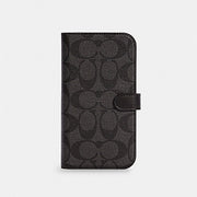 Coach Iphone 16 Pro Max Folio In Signature Canvas Charcoal