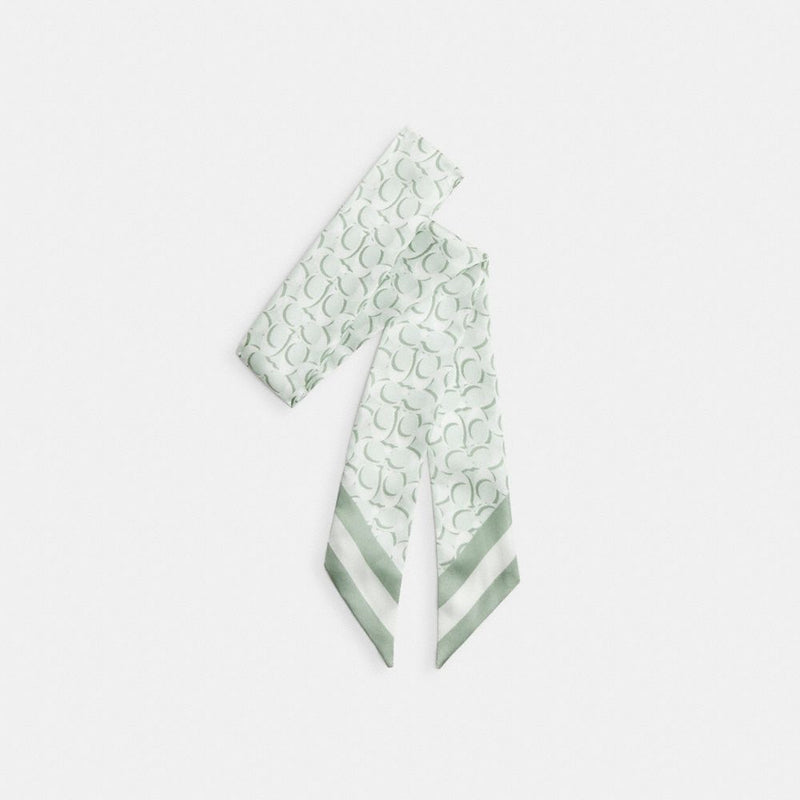 Coach Signature Print Silk Skinny Scarf Pistachio