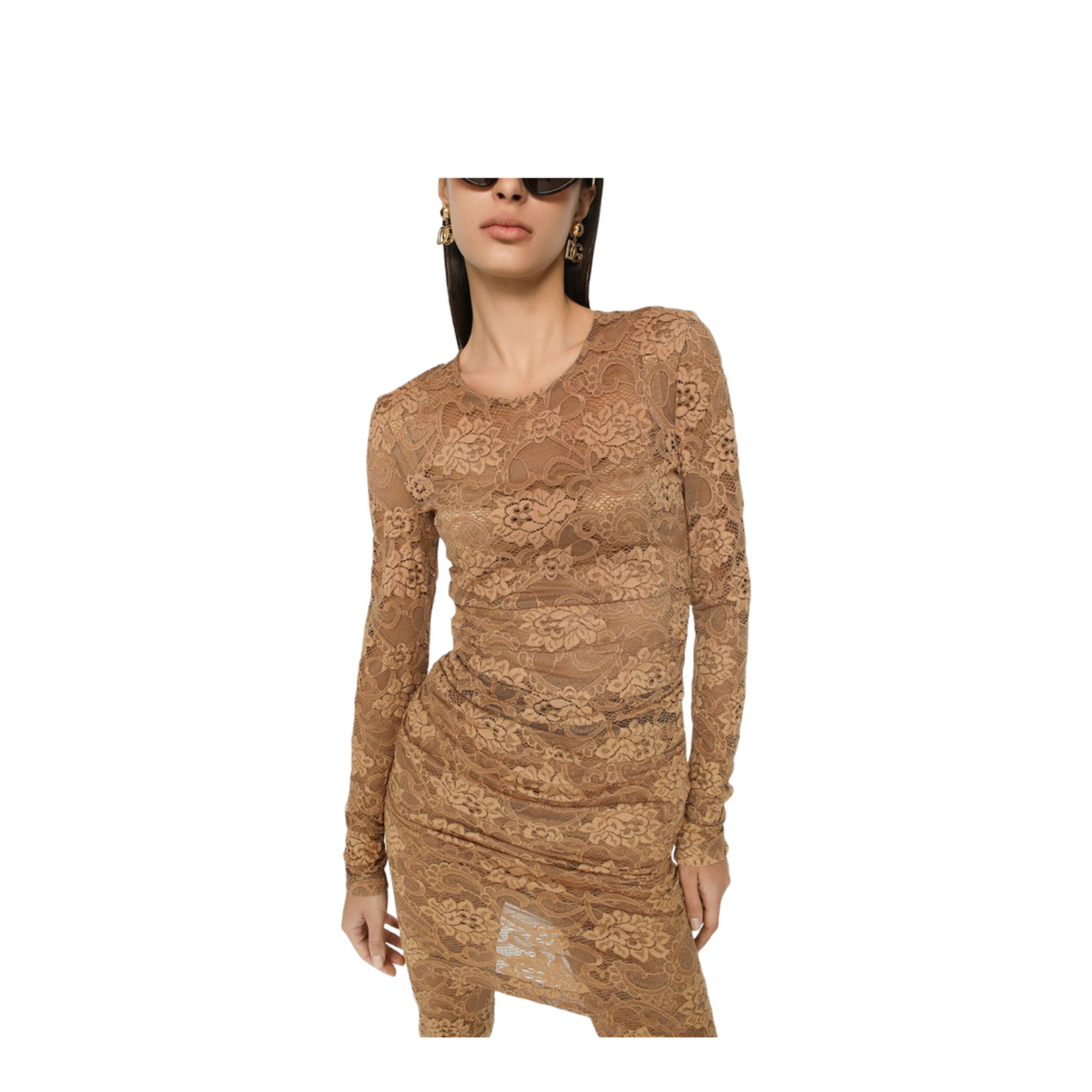 Shorts Floral Lace Dress in Beige