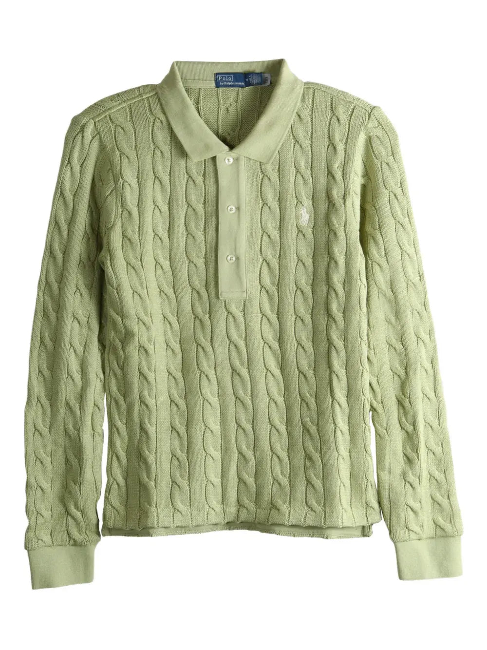 cable-knit buttoned polo top