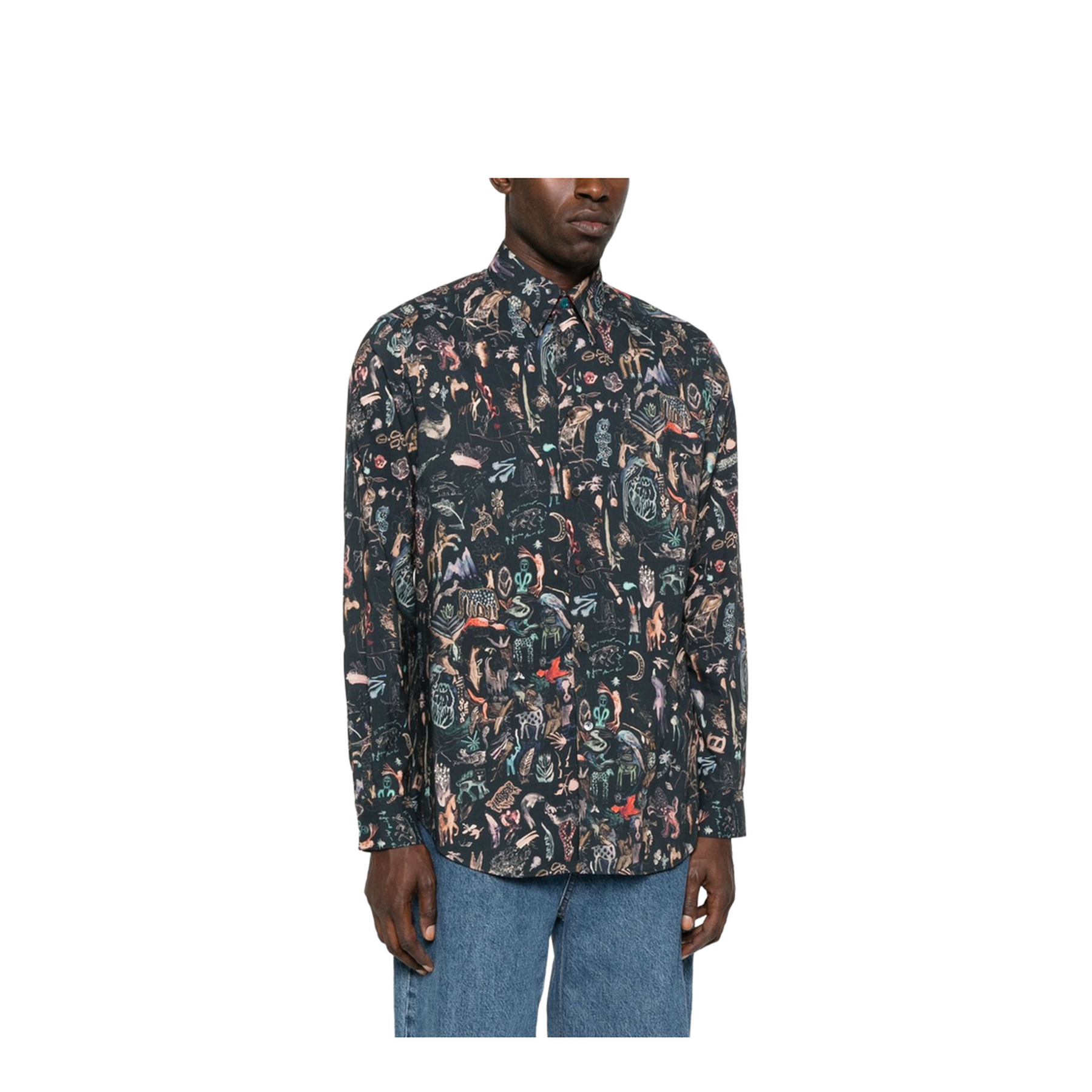 Blue Shirt Long-Sleeve Animal Print
