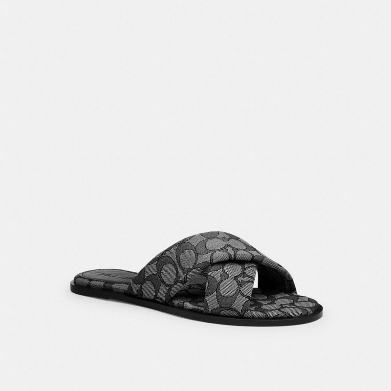 Coach Link Criss Cross Slide In Signature Jacquard Smoke Coal Black