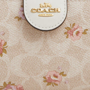 Coach Medium Corner Zip Wallet In Signature Canvas With Floral Print Gold Sand Multi