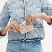 Coach Medium Corner Zip Wallet In Signature Canvas With Floral Print Gold Sand Multi