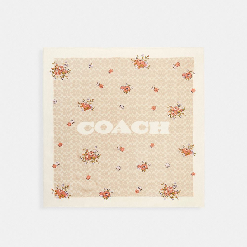 Coach Signature Spring Blossom Print Silk Square Scarf Sand-Pink