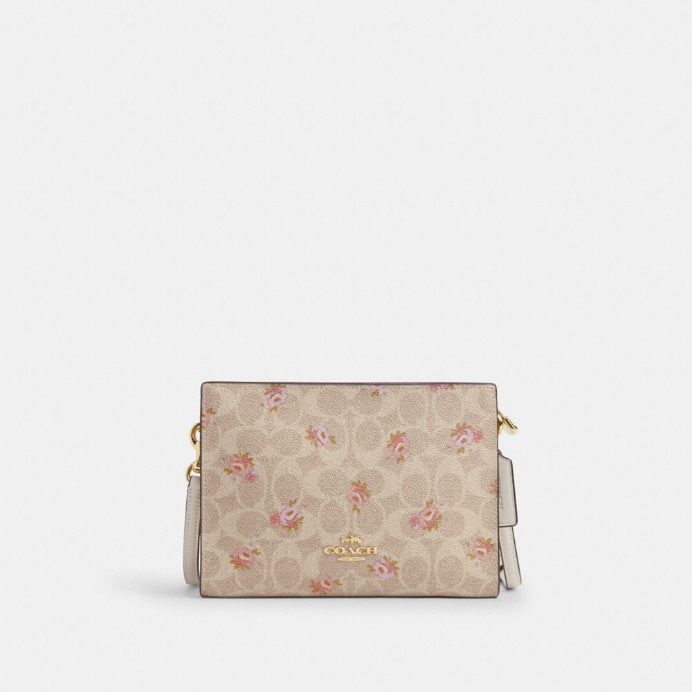 Coach Slim Crossbody Bag In Signature Canvas With Floral Print Gold-Sand Multi