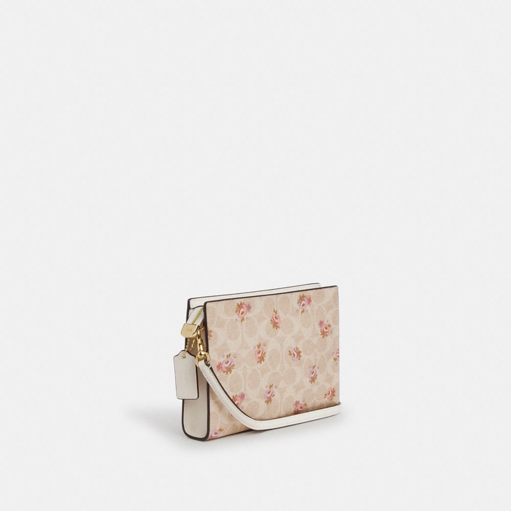 Coach Slim Crossbody Bag In Signature Canvas With Floral Print Gold-Sand Multi