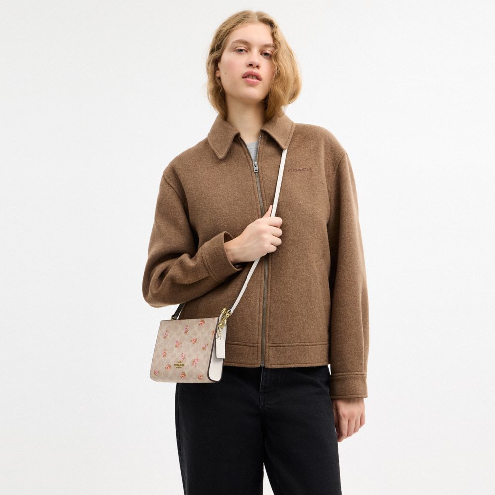 Coach Slim Crossbody Bag In Signature Canvas With Floral Print Gold-Sand Multi