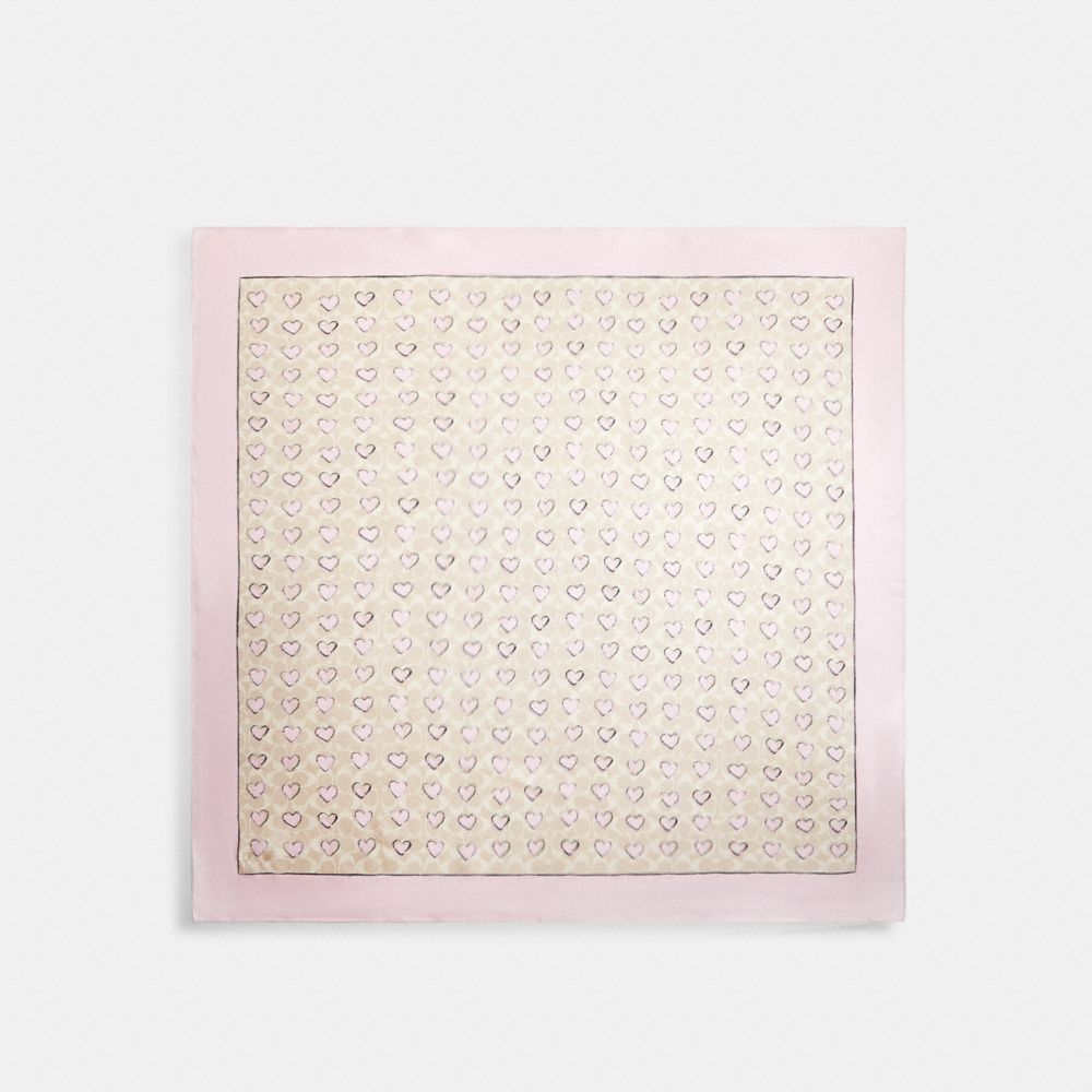 Coach Signature Doodle Heart Print Silk Square Scarf Sand-Pink