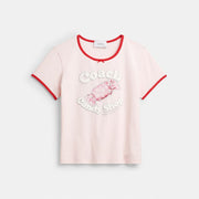 Coach Candy Shop Scoop Neck T-Shirt Pink Multi