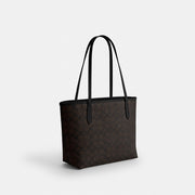Coach Medium City Tote Bag In Signature Canvas Gold Walnut Black