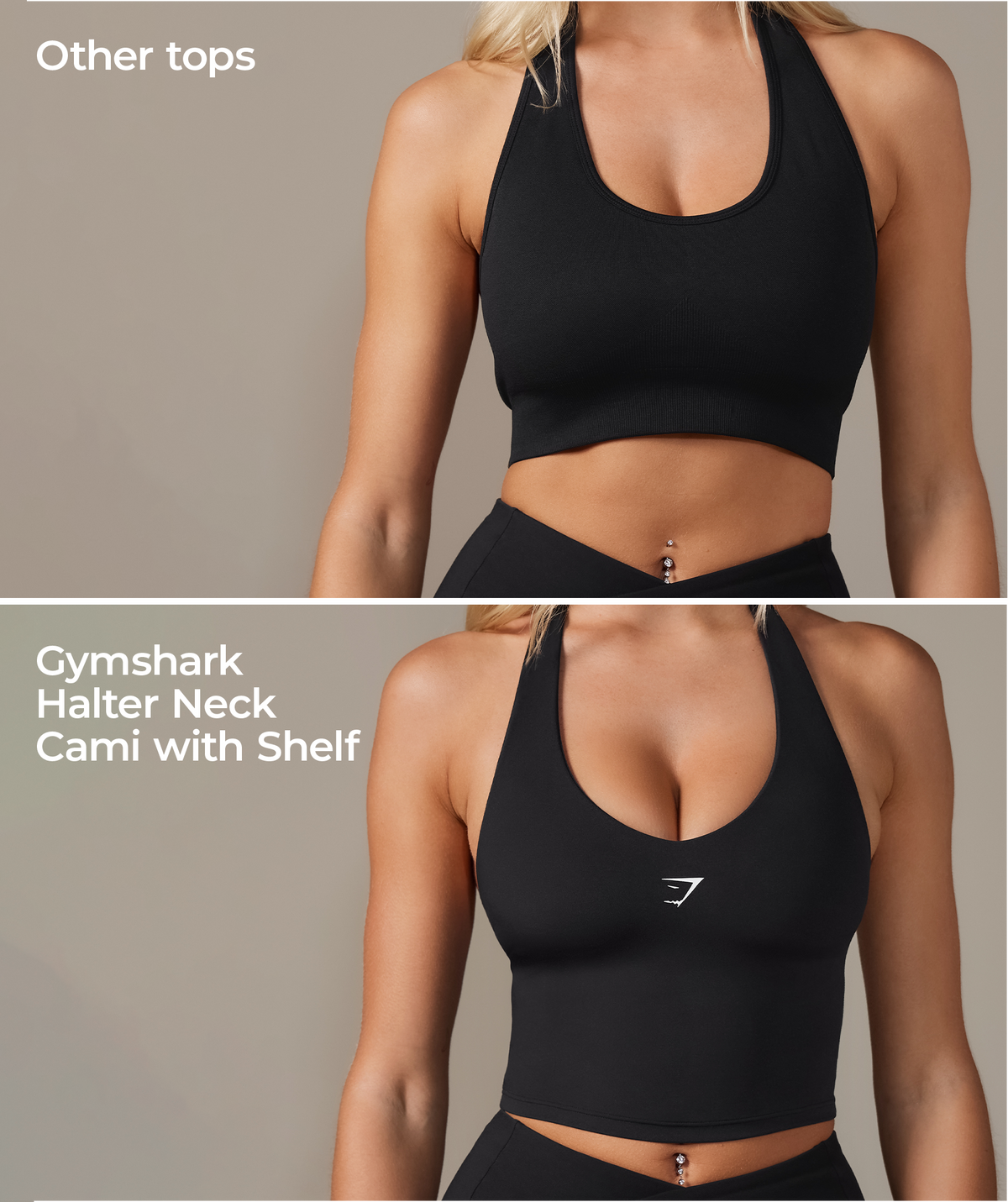 Gymshark Halter Neck Cami with Shelf - Black
