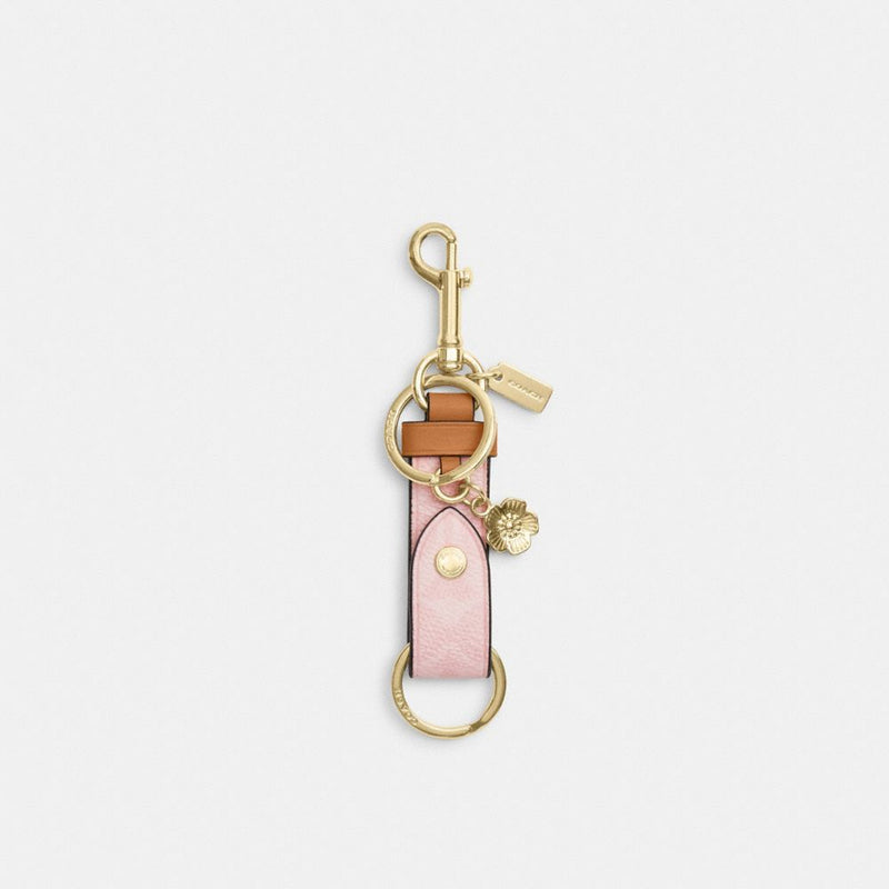 Coach Trigger Snap Bag Charm In Signature Canvas With Heart Charm Gold Powder Pink