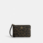 Coach Corner Zip Wristlet In Loved Signature Canvas Gold Brown